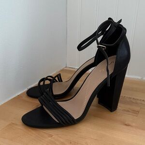 Qupid Black Strappy Block Heels